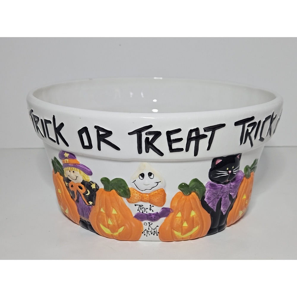 Vigor Halloween Ceramic Candy Bowl Trick or Treat Pumpkin Ghost Cat Scarecrow